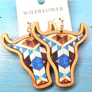 WESTERN WOOD STEER EARRINGS
